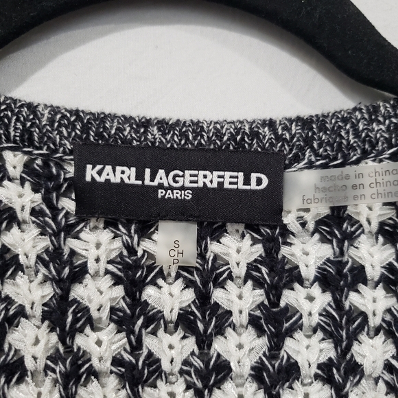 Karl Lagerfeld Black and White Open Front Blazer with Fringes Size Small - Picture 5 of 11
